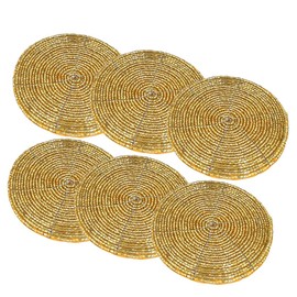 GRAINEX ENGINEER 6 Pieces Heat Resistant Trivets Coaster With Glass Beads For Kitchen Pans, Hot Pot Holders Mats For Table, Kitchen Decor For Counter, Home Essentials(Gold)