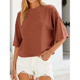 Saodimallsu Womens 3/4 Sleeve Sweaters Lightweight Crewneck Loose Pullover Casual Oversized Fall Knit Tops