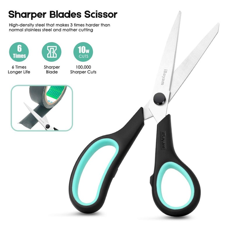 iBayam 3-Pack 8" Heavy Duty Scissors with Ultra Sharp Blades