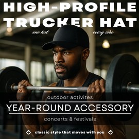 Funky Junque 5-Panel Structured Mesh Trucker Hat for Men, Adjustable Snapback Baseball Cap with Breathable Back for Outdoor Activities and Everyday Wear - Black