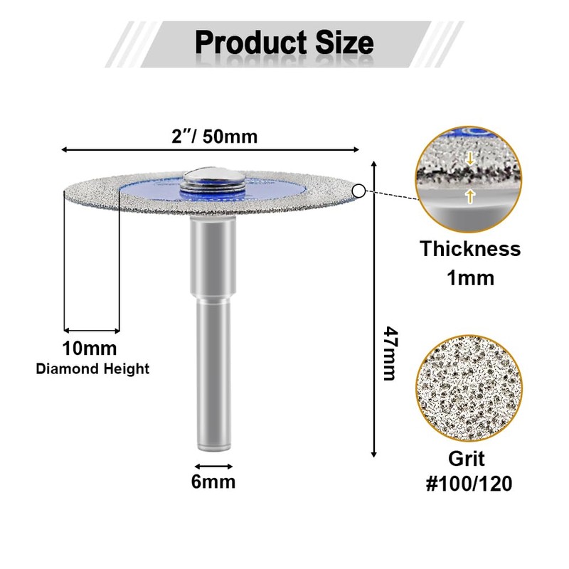 SHDIATOOL Diamond Glass Cutting Disc, 3pcs 50mm(2") Mini Diamond Saw