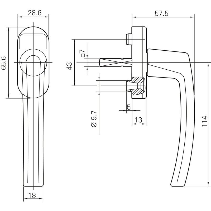 Roto ROL STD OL 43 M5X50 R011 Line Window Handle,