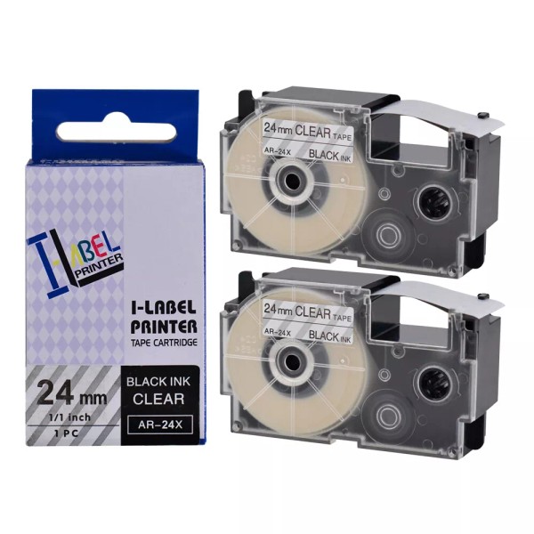 Digi 2PK Black on Clear Tape Cartridge XR-24X for Casio