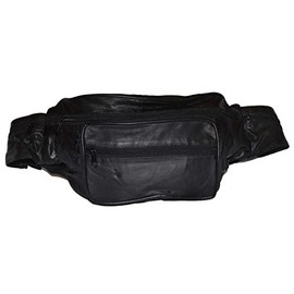 LeatherBoss Genuine Leather Jumbo Fanny Pack Pouch with Side Zipper Pocket for Men Women, Black