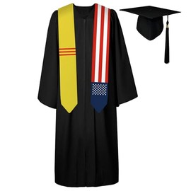 72 Inch South Vietnam Flag and USA Flag Graduation Sash Unisex Adults Graduation Stole Scarf International Class of 2024 (Not Include Baccalaureate Gown and Hat)