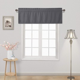 DWCN Grey Kitchen Blackout Rod Pocket Valance Curtain for Cafe Bathroom Blinds Room darking Thermal Instulated Window Treatment, 52 X 18 Inch,1 Panel