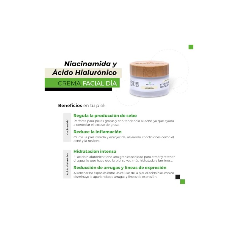 Crema Facial con Niacinamida y cido Hialurnico, SPF15, 50 g