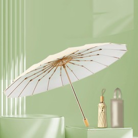 (2024 New Release) Gradient Parasol, UV Protection, Women's, 16 Ribs, Windproof, Folding Umbrella, Light Blocking, Heat Blocking, Cute, Wooden Handle, Durable, For Both Sunny and Rainy Weather, UPF50+