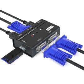 MT-VIKI VGA KVM Switch, 2 Port USB VGA KVM Switch for 2 Computers Share 1 Monitor Keyboard Mouse Printer, + 2 KVM Cablescolor: Black