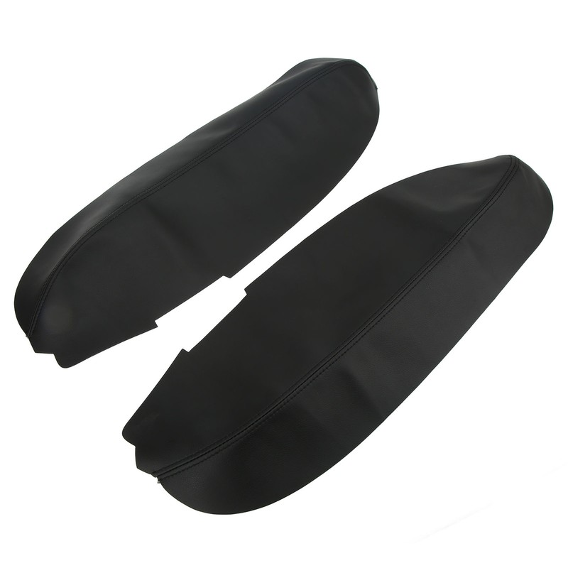 2pcs Front Door Panel Armrest Cover Black Artificial Leather Replacement