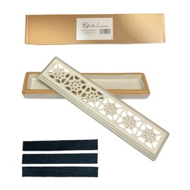 Incense Holder [Feng Shui Money Luck] Horizontal Mount with Lid, Safe, Stylish, Simple, Interior, Splatterless, Incense Burner, Ash Won't Fly, Pottery Incense Holder (Off-White)