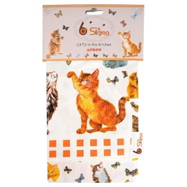 SiXsigma Sports Cooking Chef Aprons for Women Men Aprons for Home and kitchen Butchers BBQ, Bakers, Smoker Grill Aprons Large Pocket Christmas Apron for Men and Women (White Brown Cat1) Aprons