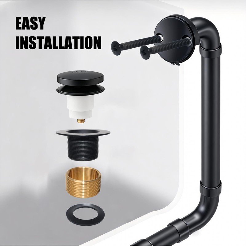Toe-Kick Bathtub Trim Kit, Matte Black Bathtub Drain, Includes Dual-Hole