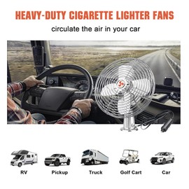 CRAFTZONE 12V Fan RV|Truck Cooling Heavy Duty 8" Metal Car Fan Bus|Boat|Forklift|Car|Camper|Lawn|Mower|Tractor 2-Speed Silver