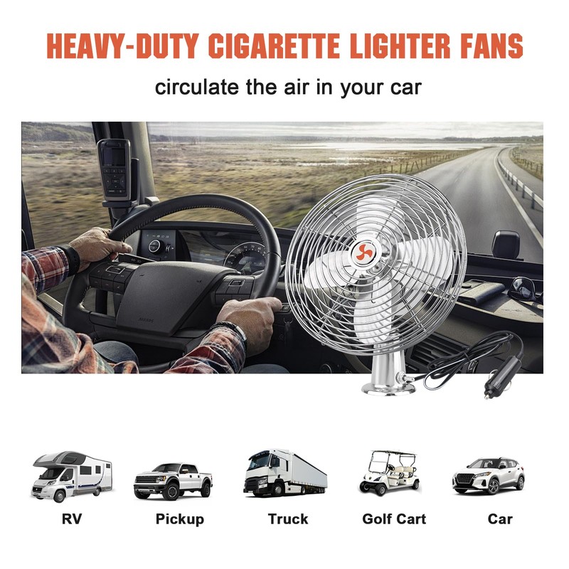 CRAFTZONE 12V Fan RV|Truck Cooling Heavy Duty 8" Metal Car