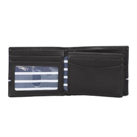 Nautica Mens Classic Leather Bifold Rfid (Available In Smooth Or Pebble Grain) Wallet, Logo Ribbon - Black