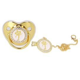 Chupete de letras doradas, exquisito chupete de silicona para bebé, seguro con clip de cadena para viajes en casa para la vida diaria T