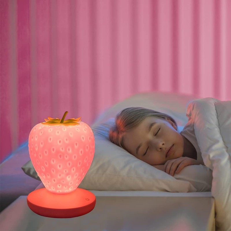 LVOERTUIG Strawberry Night Light, Cute Silicone Strawberry Lamp, LED Cute