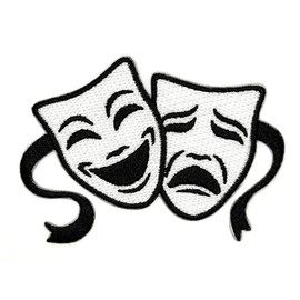 3.5" Comedy Tragedy Mask Iron On Patch - Embroidered Theater Drama Masks Applique Appliques Iron On Sew On Patches for Holes, Clothing, Jeans, Hat, Backpacks, Clothes