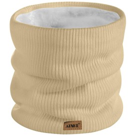 ATNKE Winter Warm Neck Gaiters Thicken Windproof Scarves Dust Face Mask Ski Circle Double Layer Fleece Lined Knit Scarf Gifts for Men and Women/Beige