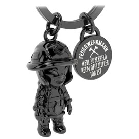 LANOLU Fireman Key Ring, Fire Brigade Gifts for Men, Lucky Charm Gifts for Firefighters Made of Metal, black