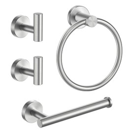 FORIOUS Toilet Roll Holder Set 4 Piece, SUS304 Stainless Steel Wall Mounted, Bathroom Hardware Set with Hand Towel Ring and TP Holder and Towel Hooks, Brushed Nickel