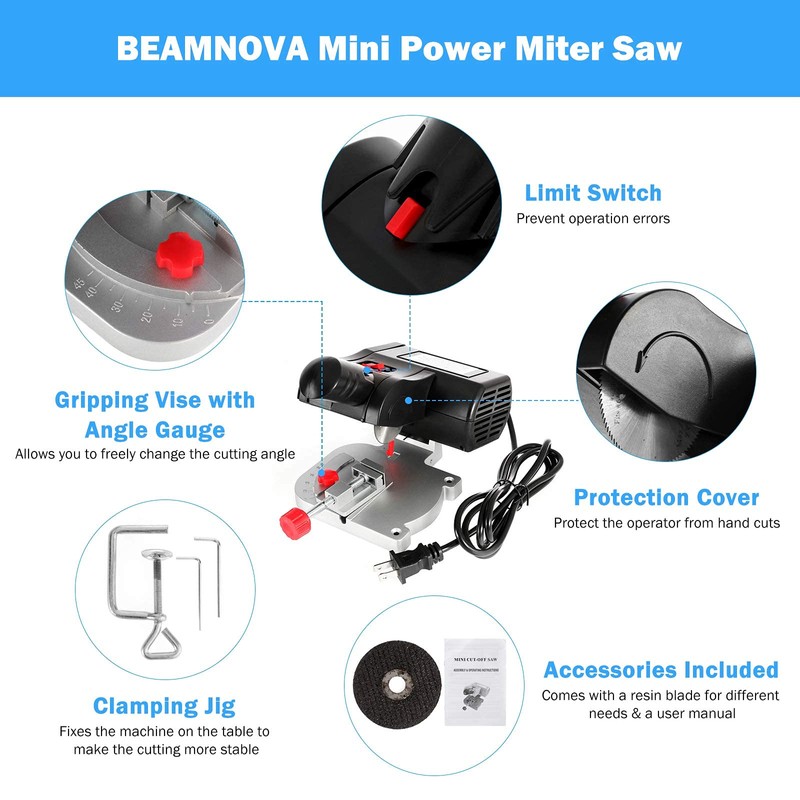 BEAMNOVA Mini Miter Saw Electric Power Table Benchtop Cut-Off Chop