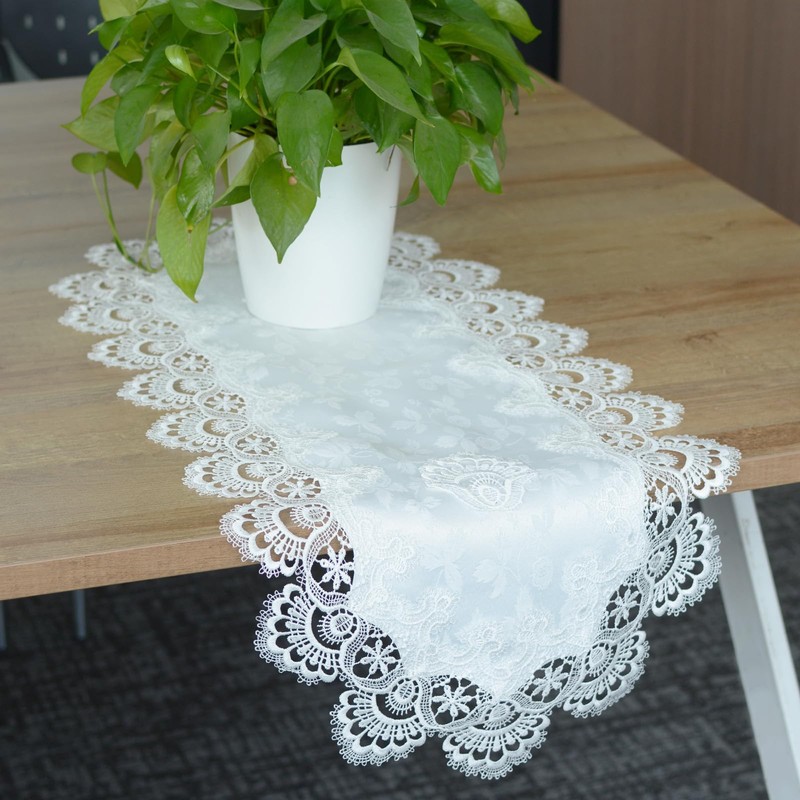 URROMA Vintage Lace Doily, 40cm*90cm White Table Cover with Lace