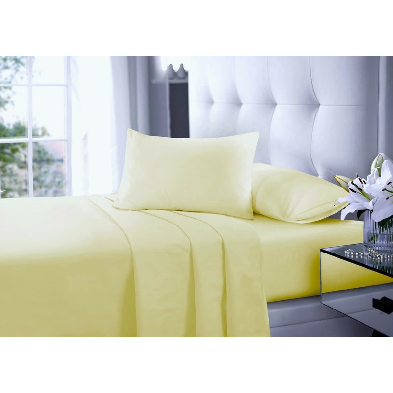Fitted Bed Sheet With FREE Pillow Case Poly Cotton LEMON