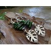 Green coral and monstera leaf in moss green. Unique earrings