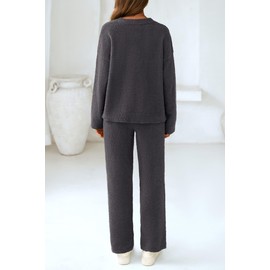 PRETTYGARDEN Lounge Sets for Women Two Piece Sweaters Pajama Set Fall Fashion 2025 Loungewear Outfits Matching Winter Clothes (Dark Grey,Small)