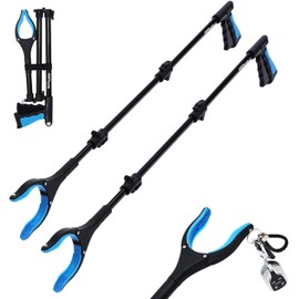 38" Extra Long Grabber Reacher Tool – 3 Pack Foldable Reacher Grabber Pickup Tools with 360° Rotating Jaw & Magnet - Heavy Duty Pick Up Grabbers for Seniors, Trash, Surgery Recovery (Blue Blue)