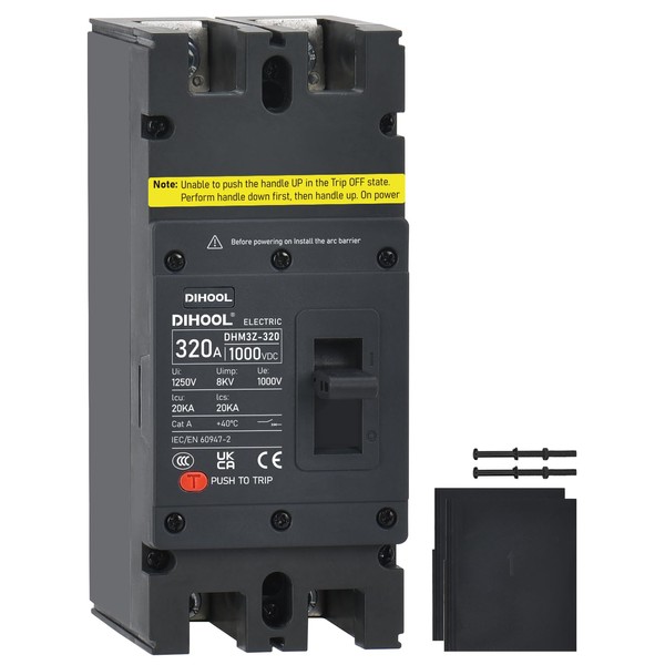 DIHOOL 320 Amp DC Circuit Breaker,2P 1000V 20kA Breaking Capacity