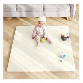 Givjoy Baby Play Mat 48"x48" – Thick, Non-Slip Foam Mat for Babies and Toddlers. Foldable, Scrubbable, Odorless, and Soft, Ideal for Playpens, Crawling, and Indoor Playtime-Beige