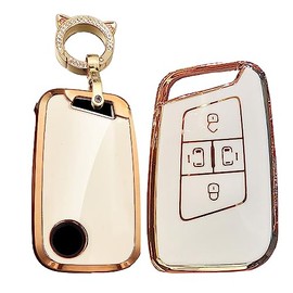 TECART Soft TPU Key Case Fit for VW Atlas Tiguan Key Fob Keychain Key Shell Box Accessories Protector 4 Button White