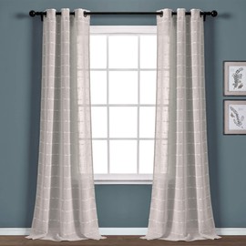 Lush Decor Farmhouse Textured Grommet Sheer Window Curtain Panel Pair, 38"W x 84"L, Gray