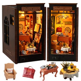 Cjeuxnr DIY Book Nook Kit Creative Book Stand Insert Bookcase Miniature House Room Model with LED Light 3D Wooden Puzzle Building (Petective Agency)