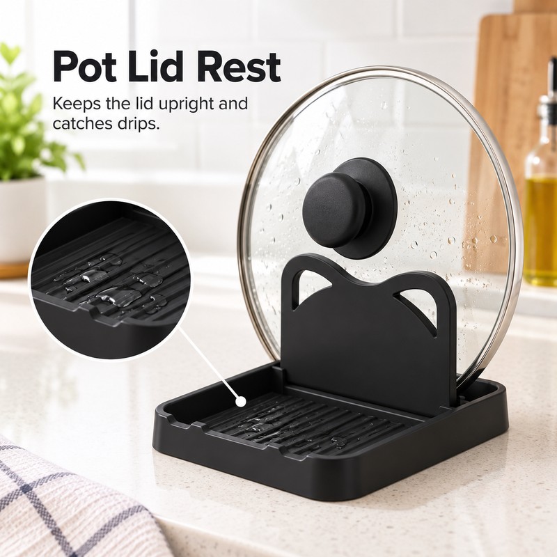 Pot Lid & Spoon Holder for Kitchen Counter – Multifunctional