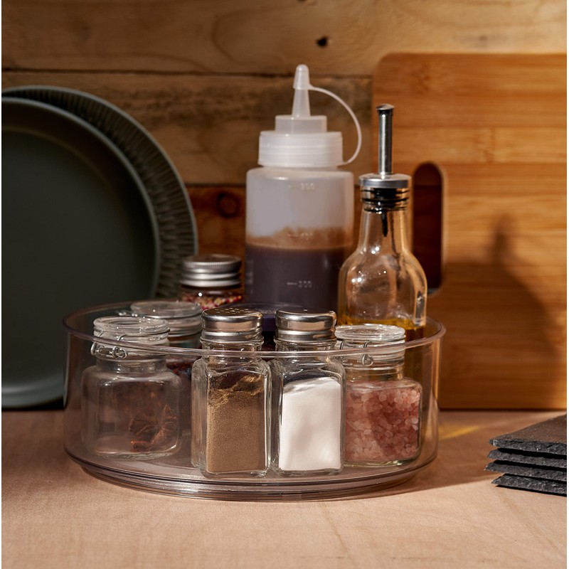 MATANA 2 Pack Clear Lazy Susan Turntable Shelf Organiser, 23cm