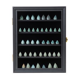Arrowhead Display Frame Case Native American Arrowhead Stand Wood Wall Mount Arrowhead Shadow Box Cabinet with UV Protection Acrylic Glass Door for Agate Opal Crystal Stone Spear Collections, Small