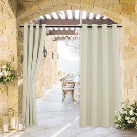 RYB HOME Waterproof Outdoor Curtains - Privacy UV Block Thermal Insulating Curtains for Patio Porch Pergola Pavilion Terrace Shades Blinds, Wide 52 x Long 63 inches, 1 Panel, Beige