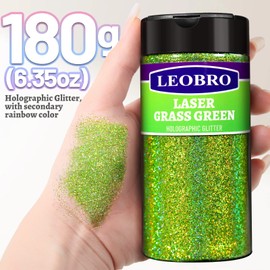 LEOBRO Lime Green Glitter, 180G/6.35OZ Glitter for St Patricks Day Decor, Holographic Ultra Fine Glitter, Resin Glitter Powder, 1/128" Metallic Glitter for Resin Crafts, St Patricks Day Decorations