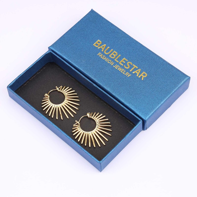 BaubleStar Sunburst Hinged Hoop Earrings Gold Trendy Statement Chunky Thin