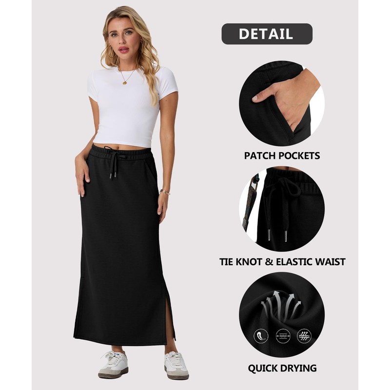 GRECERELLE Womens Summer Maxi Skirts Anti-Wrinkle Casual High Waisted Adjustable
