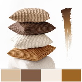 MIULEE Pack of 4 Neutral Corduroy Decorative Throw Pillow Covers 20x20 Inch for Sofa Living Room Couch Bed Rustic Farmhouse Boho Soft Striped Pillow Covers Home Decor Brown