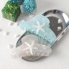 HAIMEIKANG 2Pcs Acrylic Starfish Hair Claw Clips - One Side Seashell Hair Clips for Women, Non-slip Banana Hair Barrettes Clips