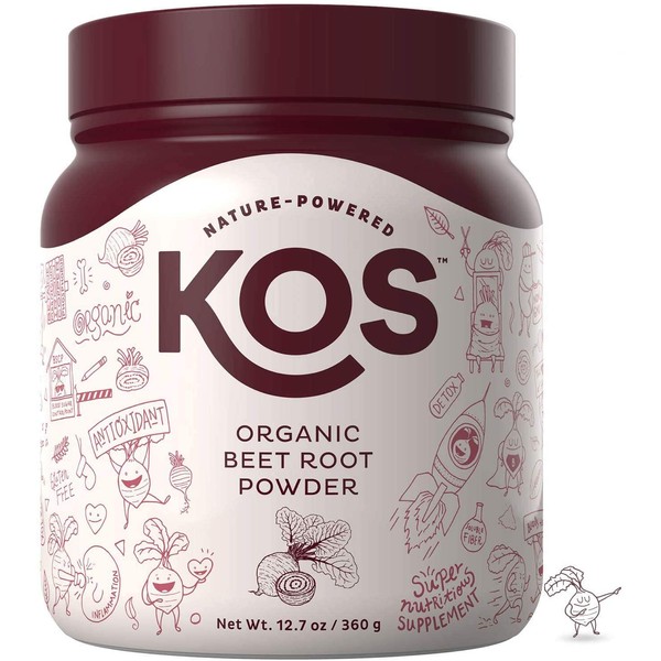 KOS Organic Beet Root Powder - Natural Nitric Oxide Boosting Beet Root Powder - USDA Organic, Stamina Increasing, Circulation Superfood Plant Based Ingredient, 360g, 90 Servings