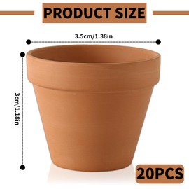 FUYTSUO Pack of 20 Small Clay Pots, 3 x 3.5 cm Clay Pot Small with Drainage Hole, Clay Pots for Succulents, Clay Pots for Succulents, Reusable Clay Pot for Plants for Home and Office
