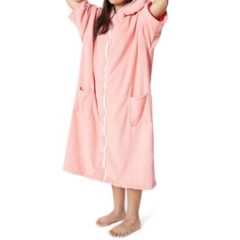 CROSEY Surfing Poncho, Bathrobe, Change Towel, Front Zipper, Quick Drying, Water Absorption, Regular Pink