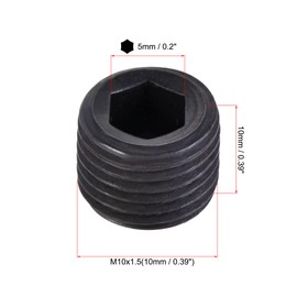 uxcell Carbon Steel Internal Hex Thread Socket Pipe Plug, M10x1.5 Male Thread Black Pipe Cap, for Garden Pipe Pneumatic Solenoid Valve, 20Pcs